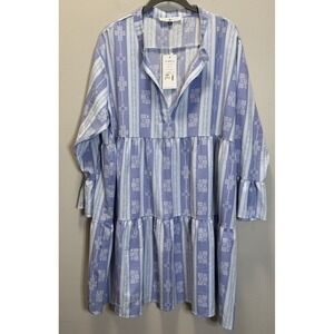 Michelle McDowell Dress Size XXL Ruffles Blue White